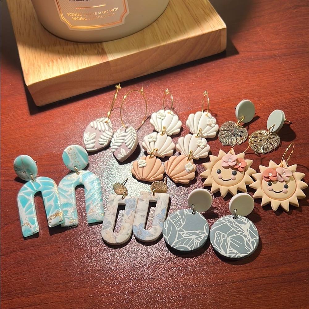 Beach Seashell Monstera Ocean Vibe Earring Dangle Lot Handmade Lightweight Clay